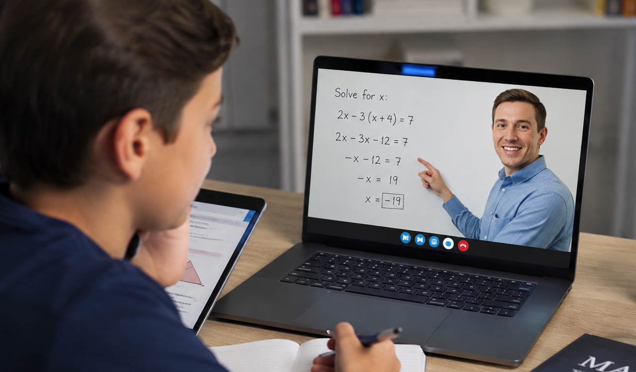 A teacher helping a student with mathematics
